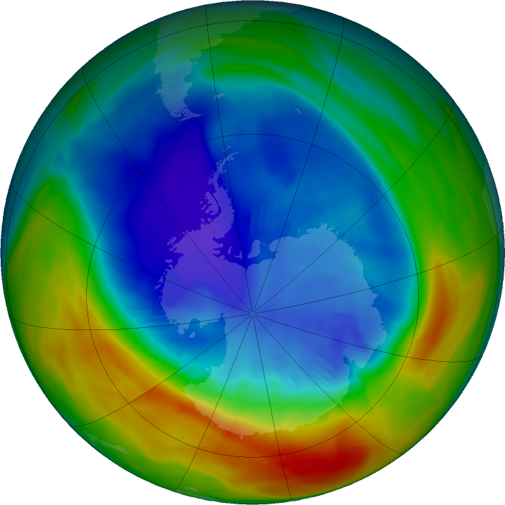 Antarctic ozone map for 02 September 2019